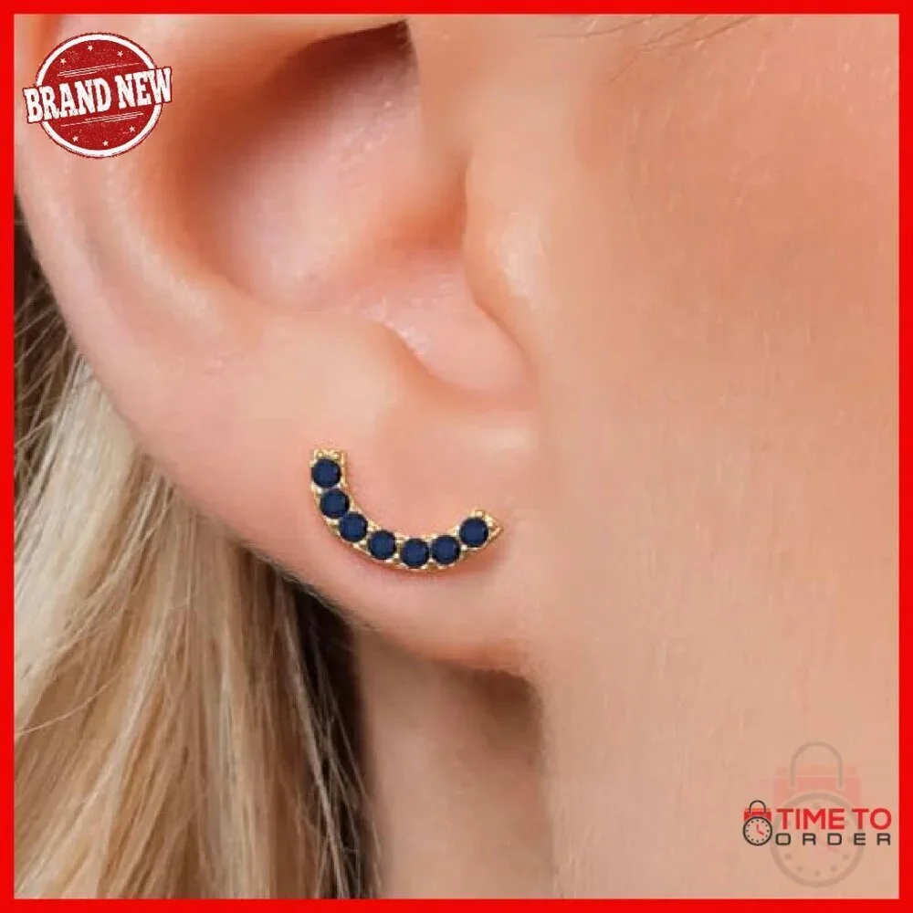 18K Gold Plated Silver 2MM Gemstone Stud Ear Crawler Earrings